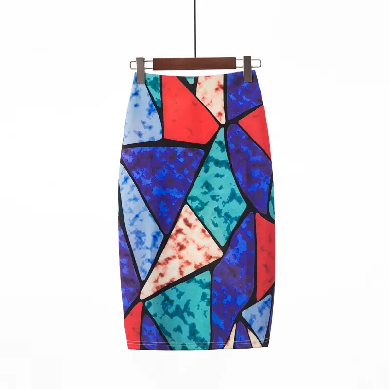 Women's Digital Print Blue Patterned Pencil Skirt - Image 26