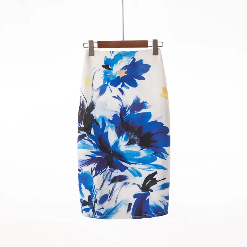 Women's Digital Print Blue Patterned Pencil Skirt - Image 28