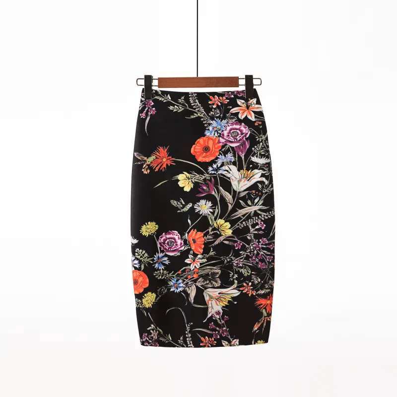 Women's Digital Print Blue Patterned Pencil Skirt - Image 3