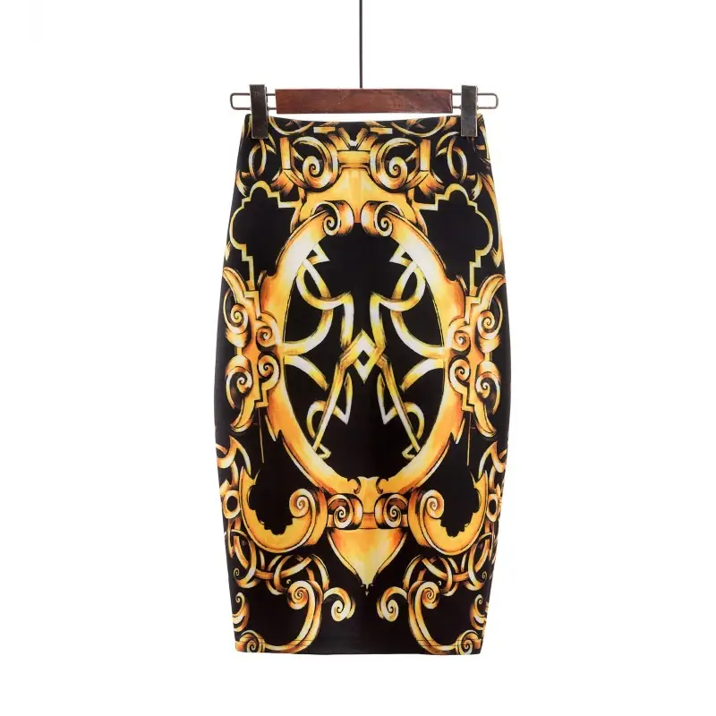 Women's Digital Print Blue Patterned Pencil Skirt - Image 32