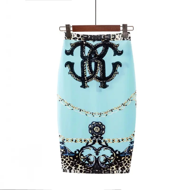 Women's Digital Print Blue Patterned Pencil Skirt - Image 33