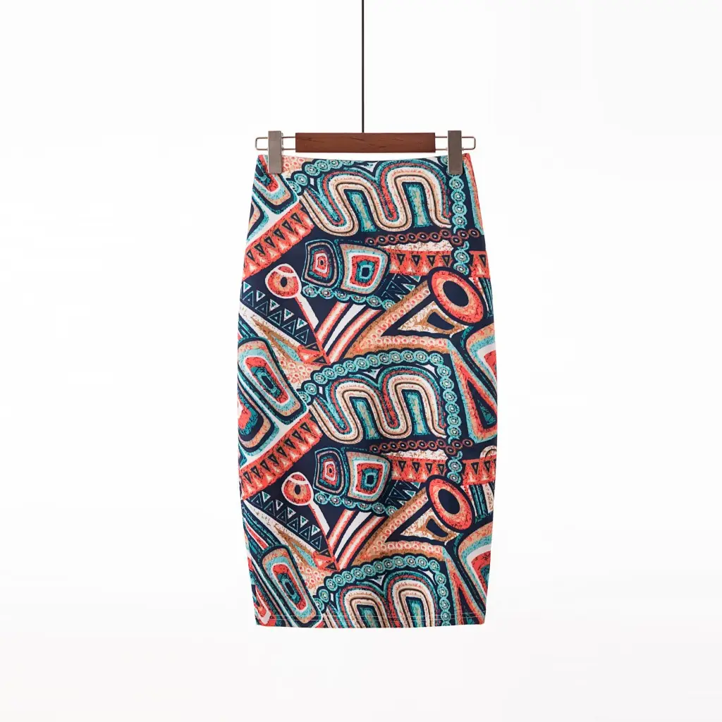 Women's Digital Print Blue Patterned Pencil Skirt - Image 6