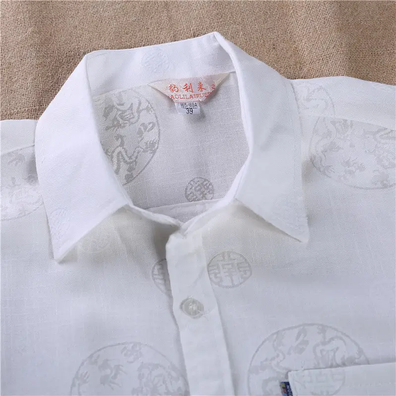 Men Chinoiserie White Short Sleeve Shirt Set — feature 15