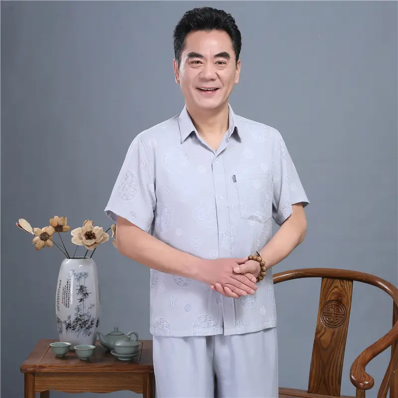 Men Chinoiserie White Short Sleeve Shirt Set — feature 8