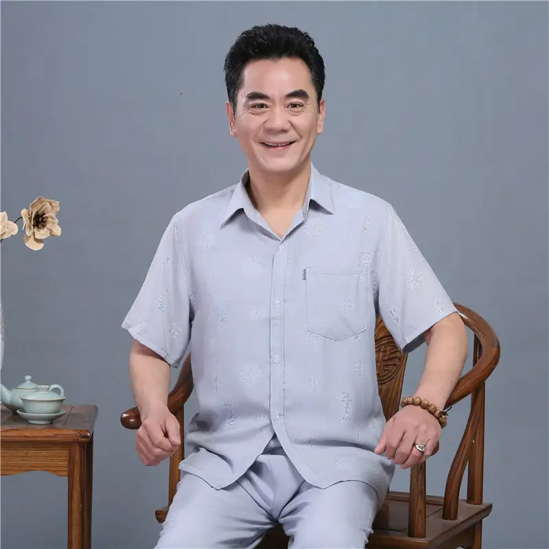 Men Ruyi Cut Teahouse Suit Light Grey Summer Autumn