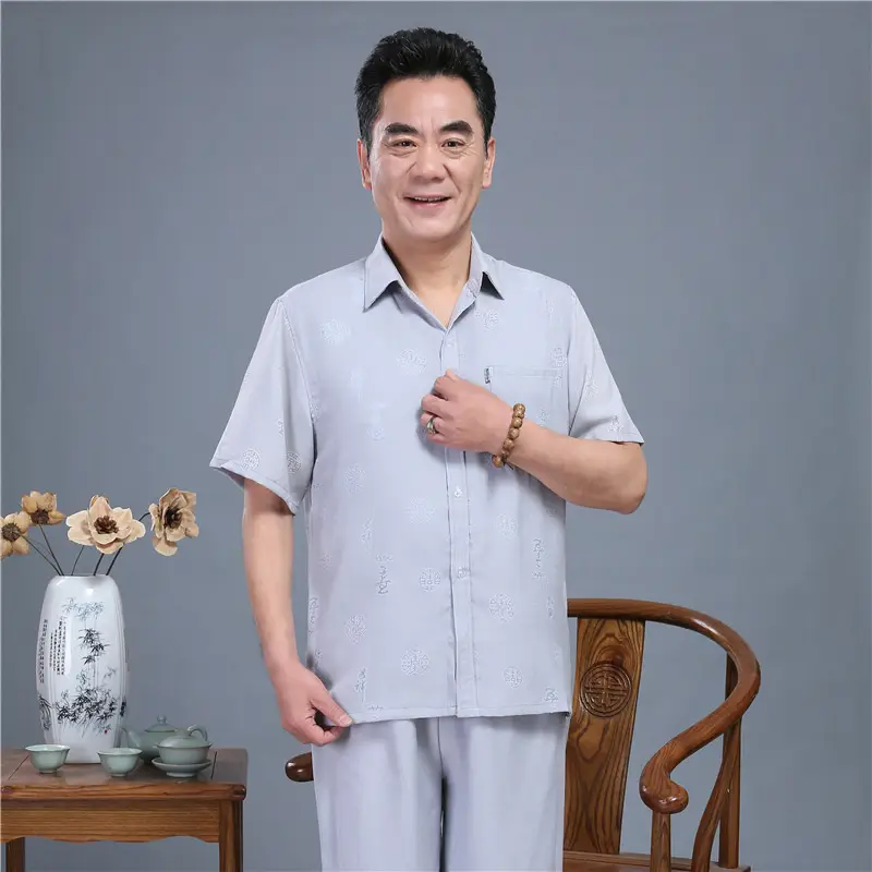 Men Ruyi Cut Teahouse Suit Light Grey Summer Autumn — feature 10