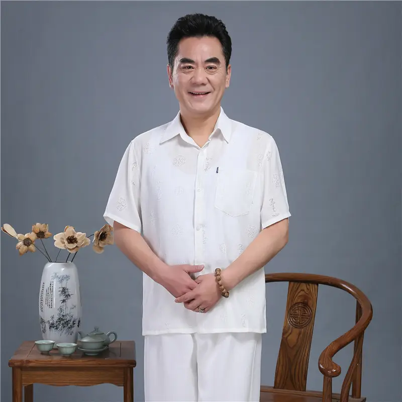 Men Ruyi Cut Teahouse Suit Light Grey Summer Autumn — feature 5