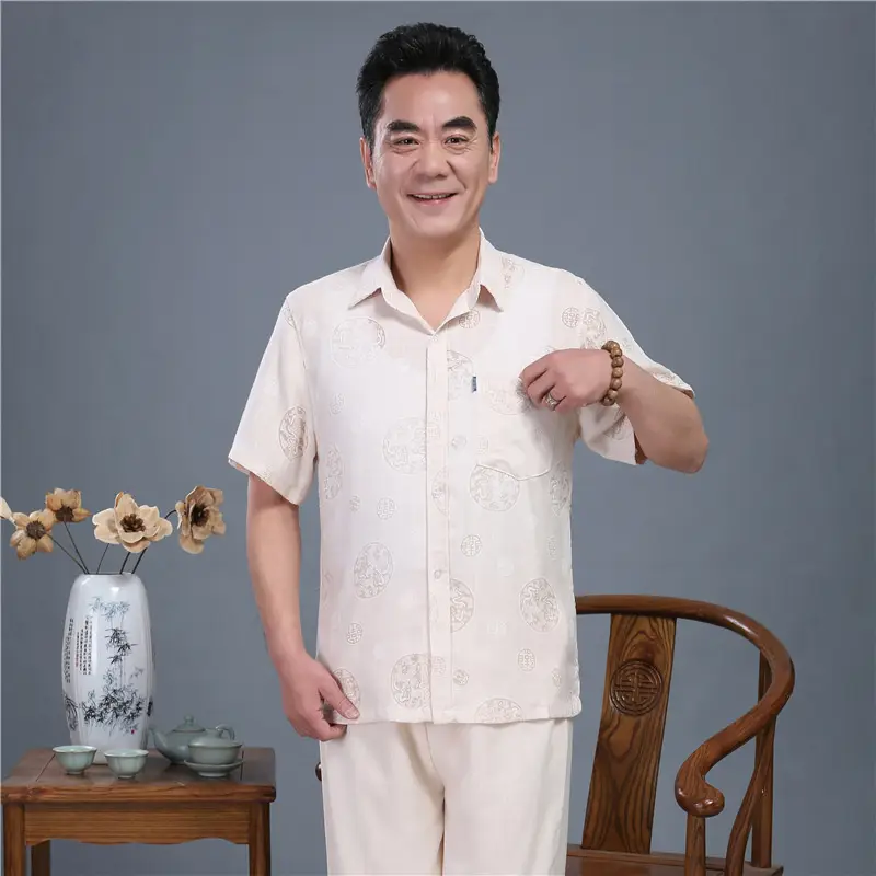 Men Ruyi Cut Teahouse Suit Light Grey Summer Autumn