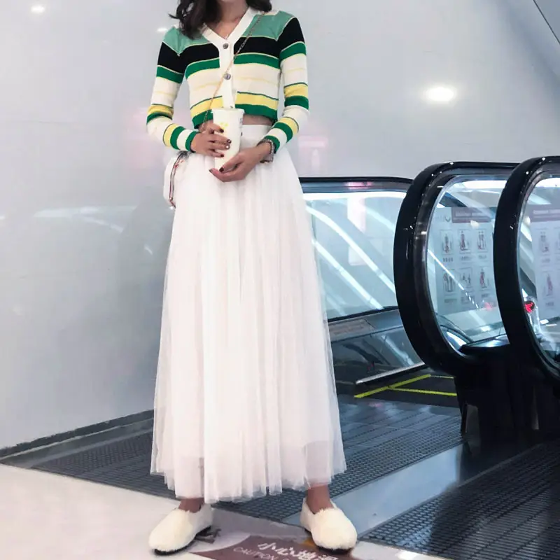Korean Style Mesh Skirt White Longline All Match - Image 10