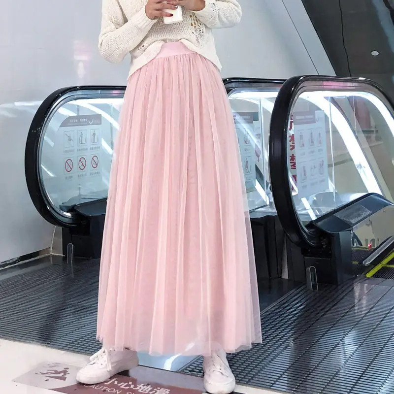 Korean Style Mesh Skirt White Longline All Match - Image 11