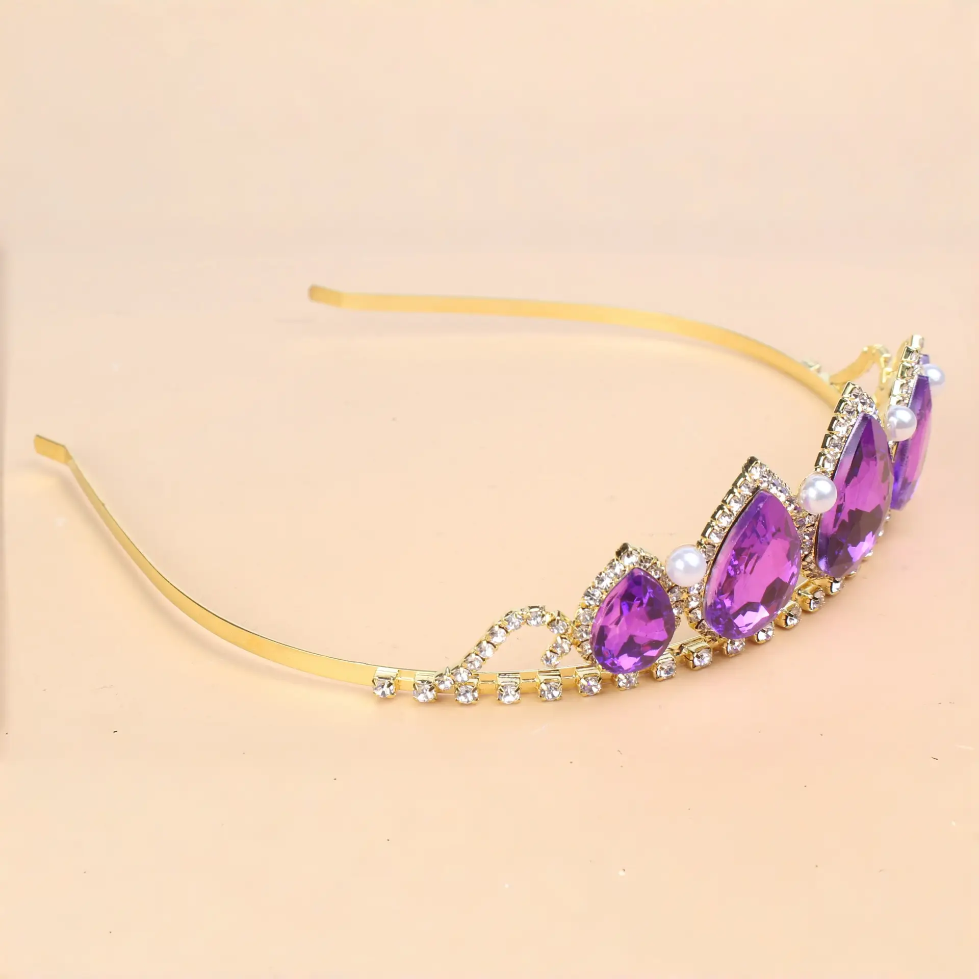 Purple Pearl Diamond Hair Crown for Women - Image 7