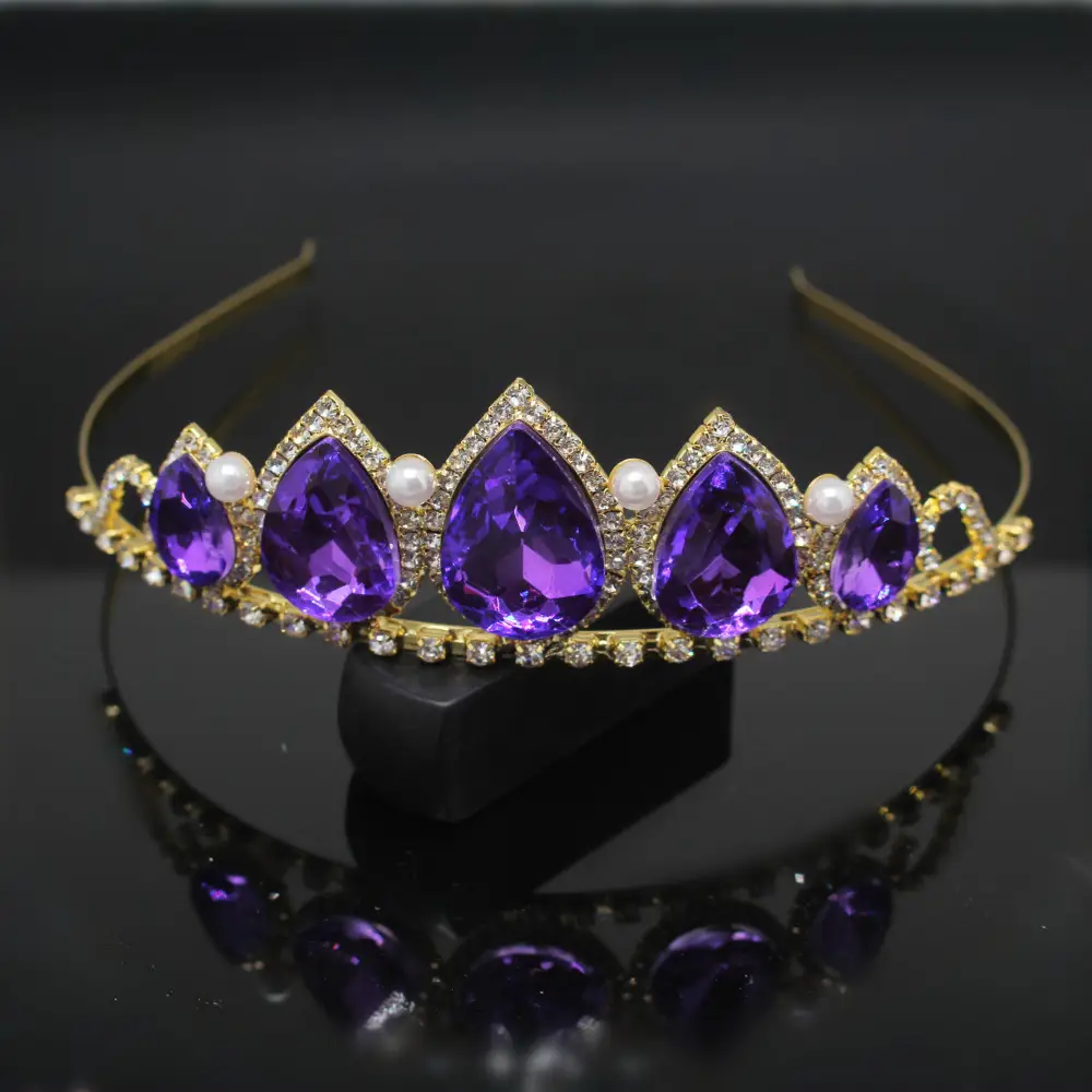 Purple Pearl Diamond Hair Crown for Women - Image 3
