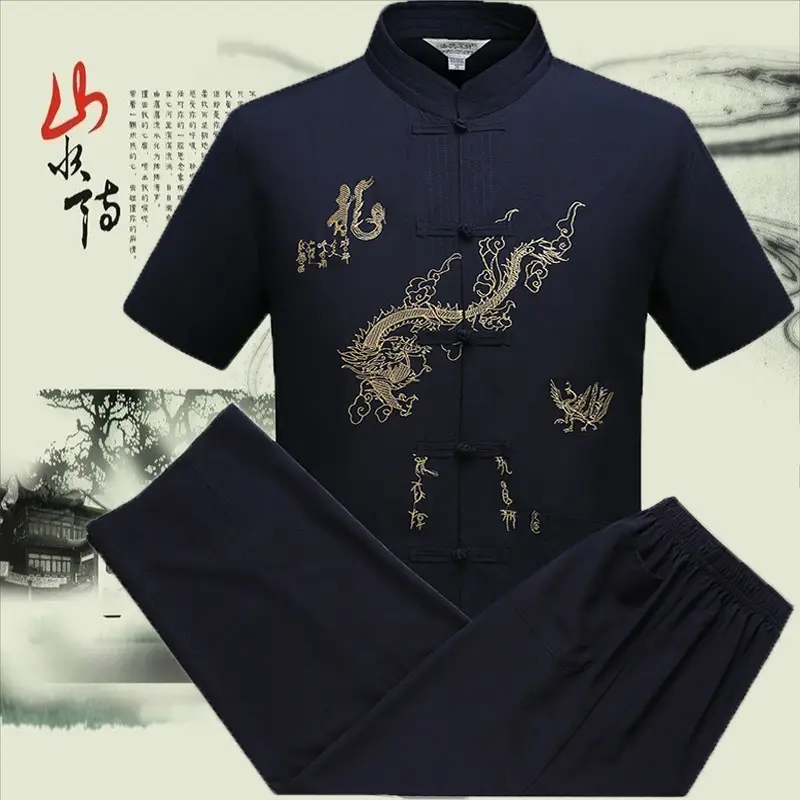 Men's White Embroidered Dragon Tea House Work Suit - Image 8