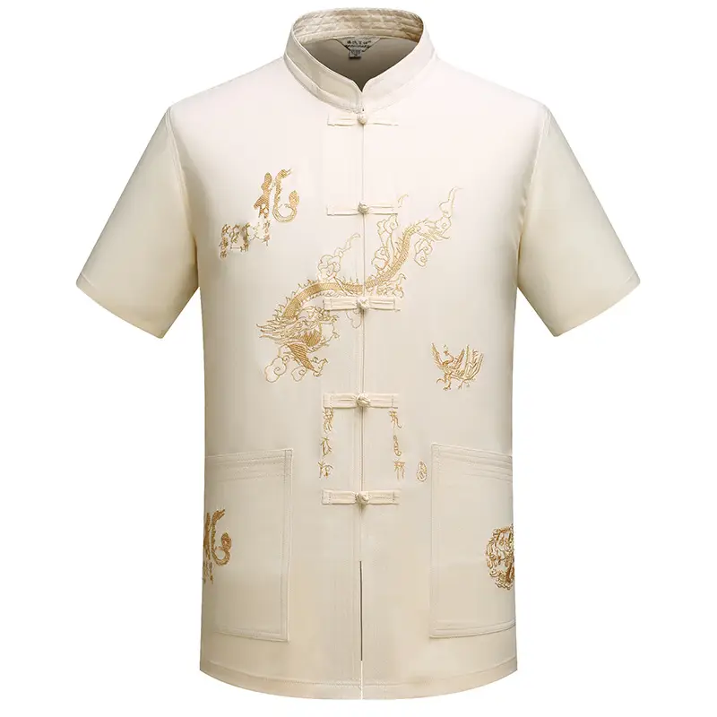 Men's White Embroidered Dragon Tea House Work Suit - Image 9