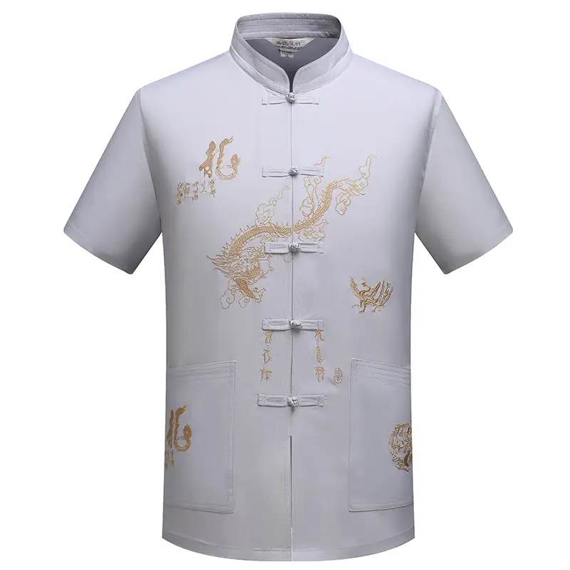Men's White Embroidered Dragon Tea House Work Suit - Image 2