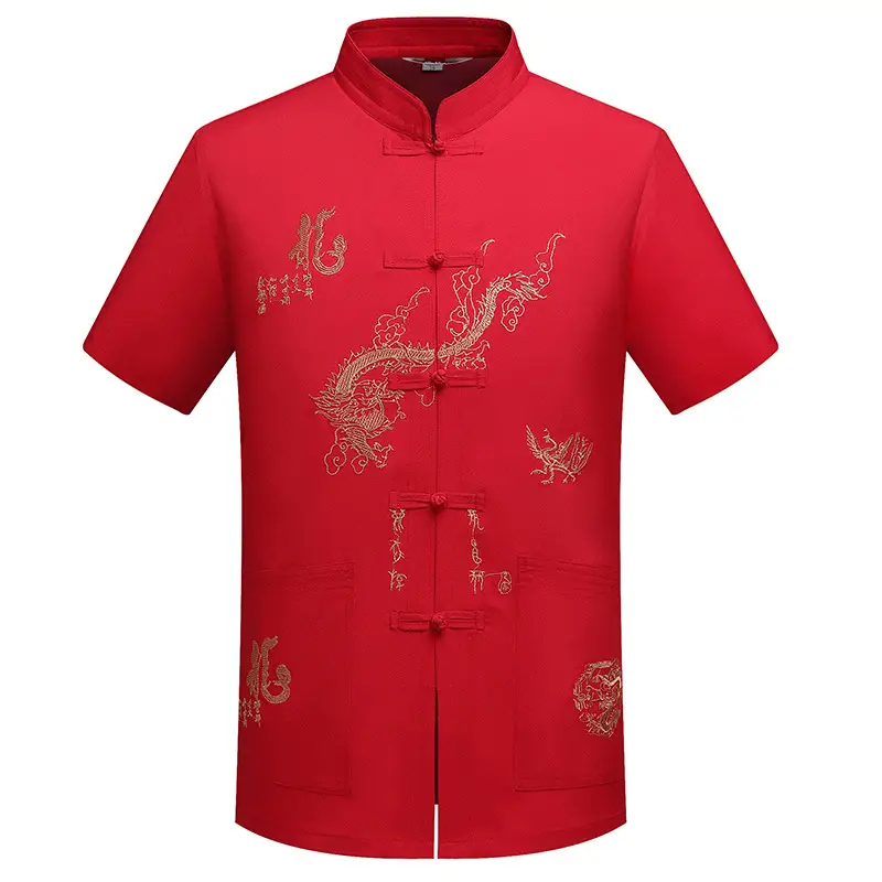 Men's White Embroidered Dragon Tea House Work Suit - Image 4