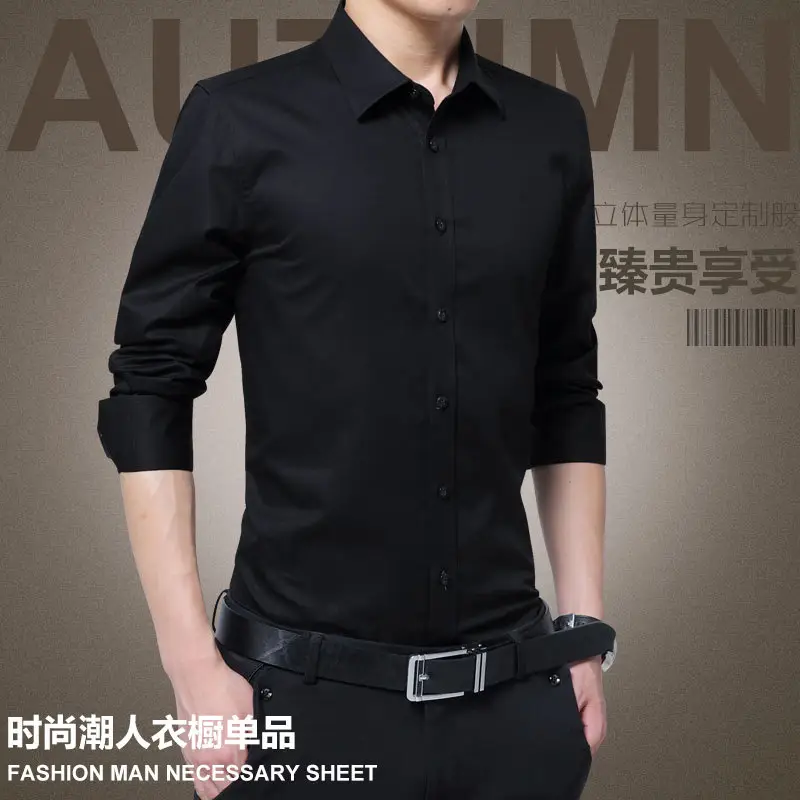 Men's Black Long Sleeve Button Shirt with Belt