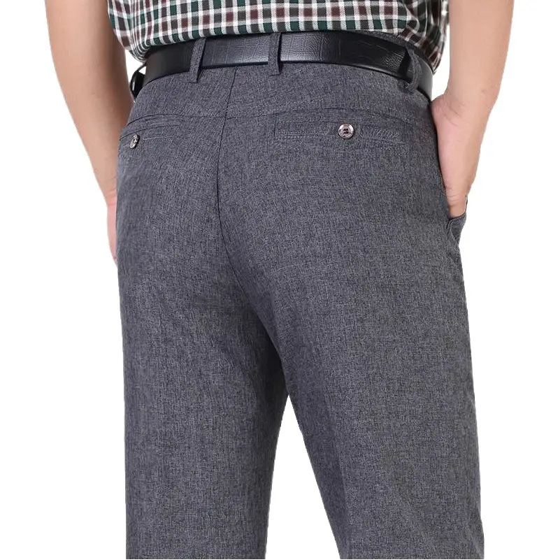 Men's Grey High Waist Straight Fit Pants