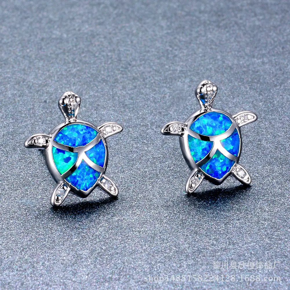 Marine Turtle Earrings White Gold Drill Design - Image 6