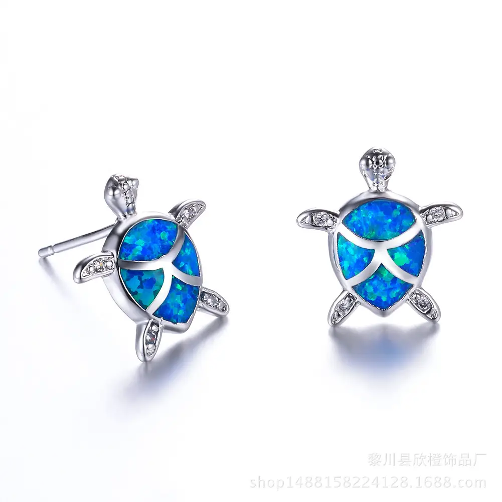 Marine Turtle Earrings White Gold Drill Design - Image 2