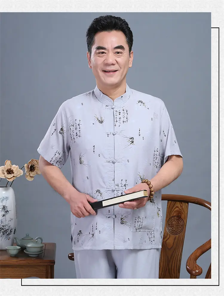 Men Bamboo Leaf Suit Summer Autumn Chinoiserie Tang — feature 6