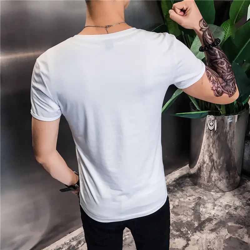 Men Navy V-Neck Short Sleeve T-Shirt Slim Fit