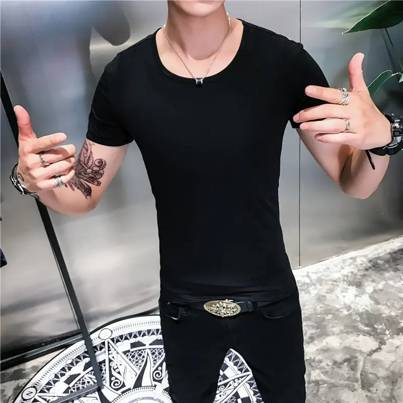 Men Navy V-Neck Short Sleeve T-Shirt Slim Fit