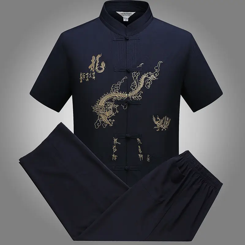 Red Embroidered Dragon Performance Suit for Men - Image 6