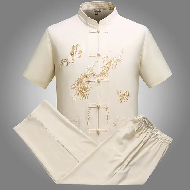 Red Embroidered Dragon Performance Suit for Men - Image 8