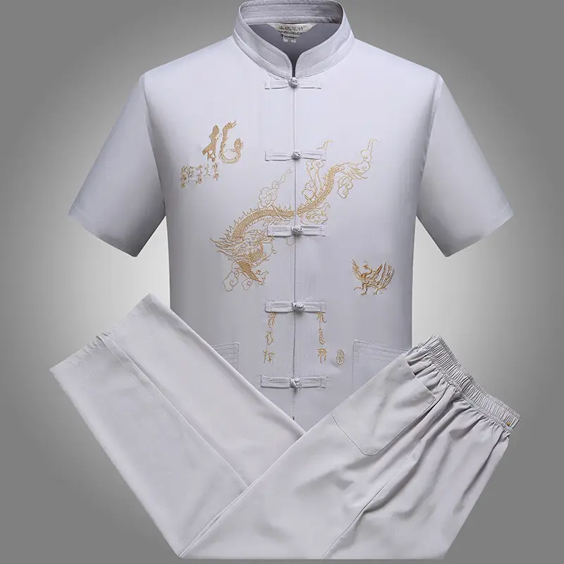 Red Embroidered Dragon Performance Suit for Men — feature 5