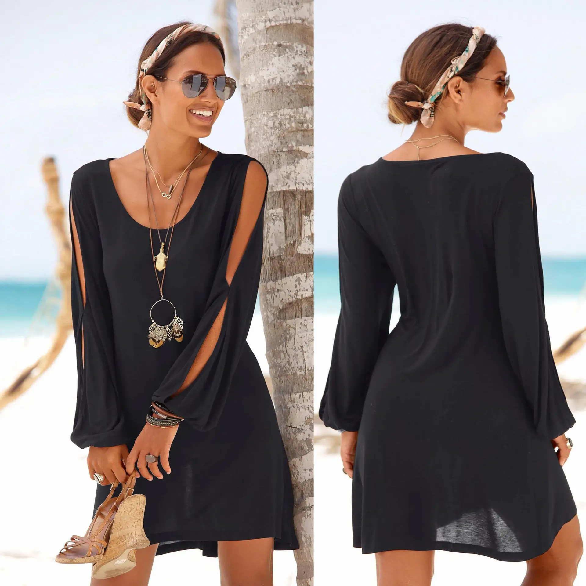 AliExpress Casual Beach Dress Deep V-Neck Long Sleeve - Image 5