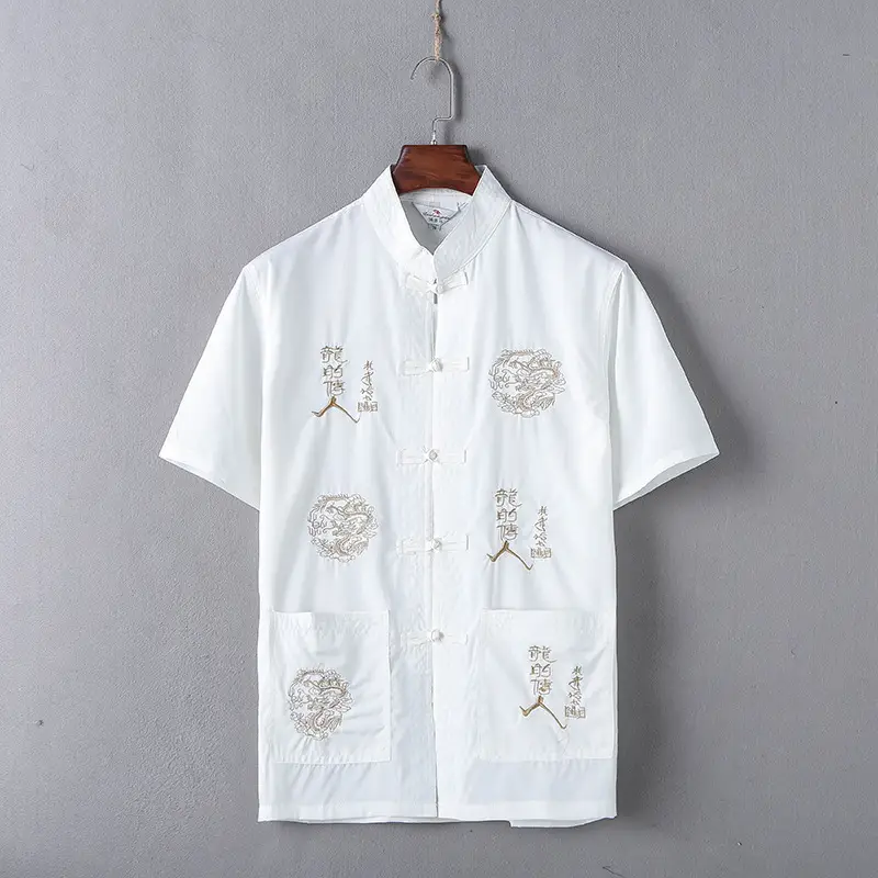 Men Embroidered Dragon Suit Chinese Style Short Sleeve - Image 4