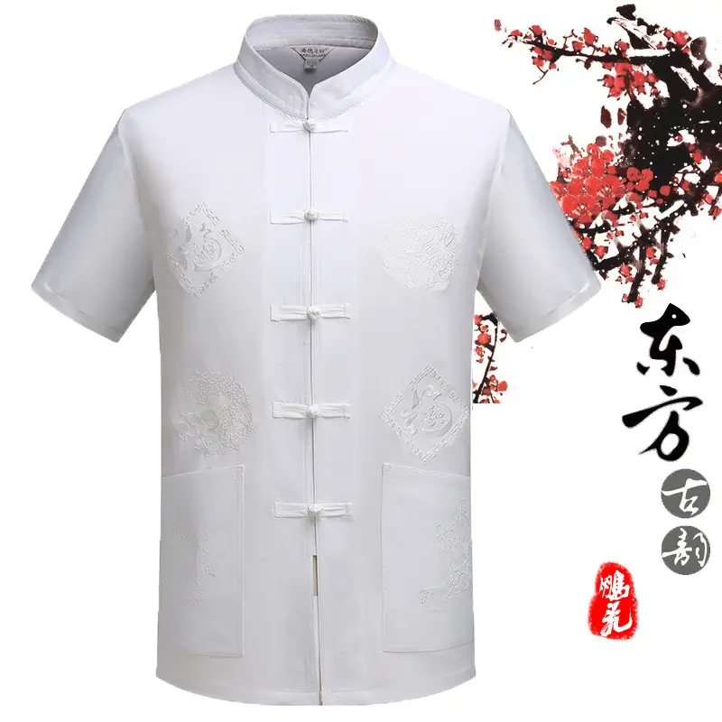 Men Embroidered Dragon Teahouse Suit Navy Blue - Image 4