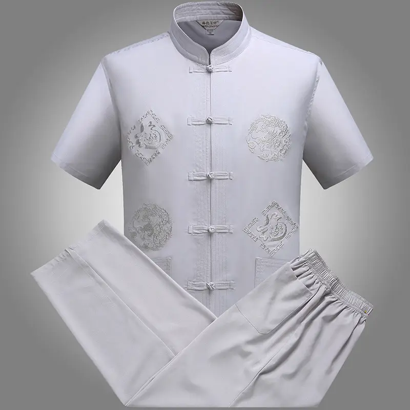 Men Embroidered Dragon Teahouse Suit Navy Blue — feature 1