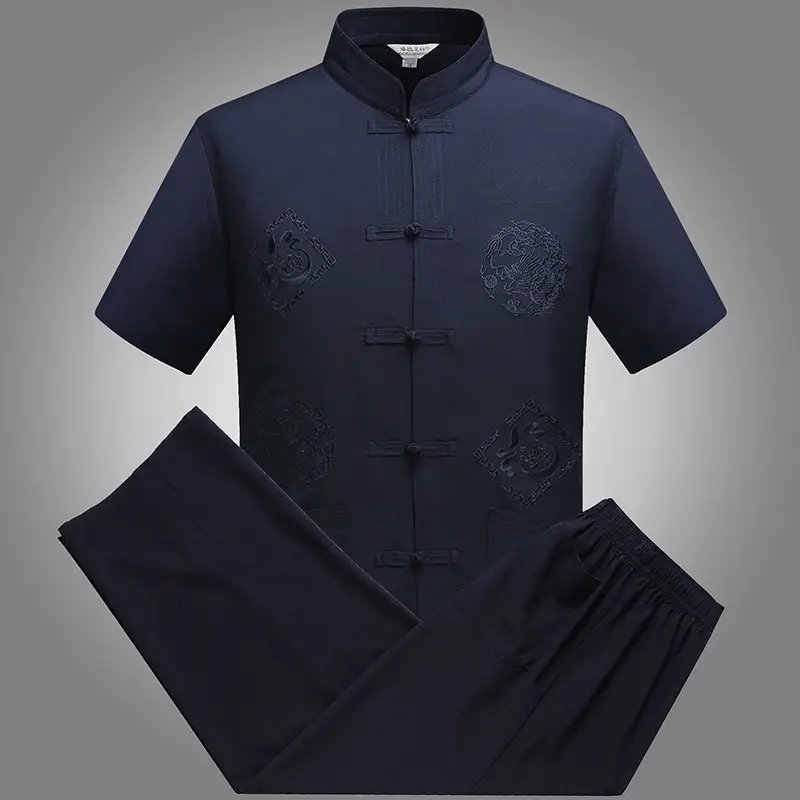Men Embroidered Dragon Teahouse Suit Navy Blue — feature 2