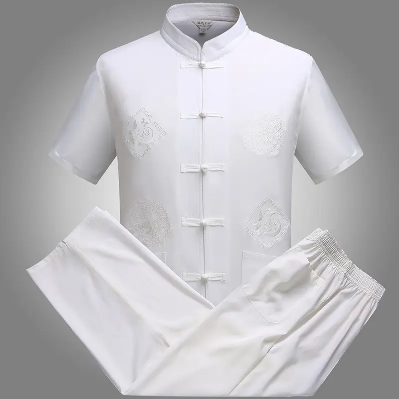 Men Embroidered Dragon Teahouse Suit Navy Blue — feature 3