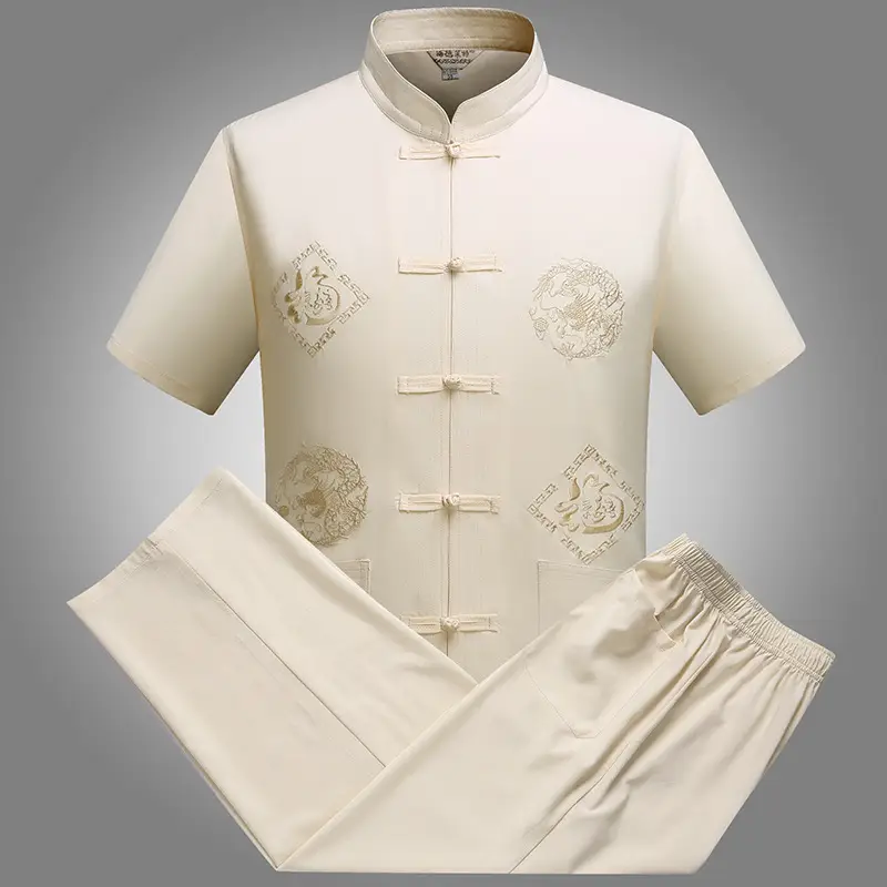 Men Embroidered Dragon Teahouse Suit Navy Blue — feature 5