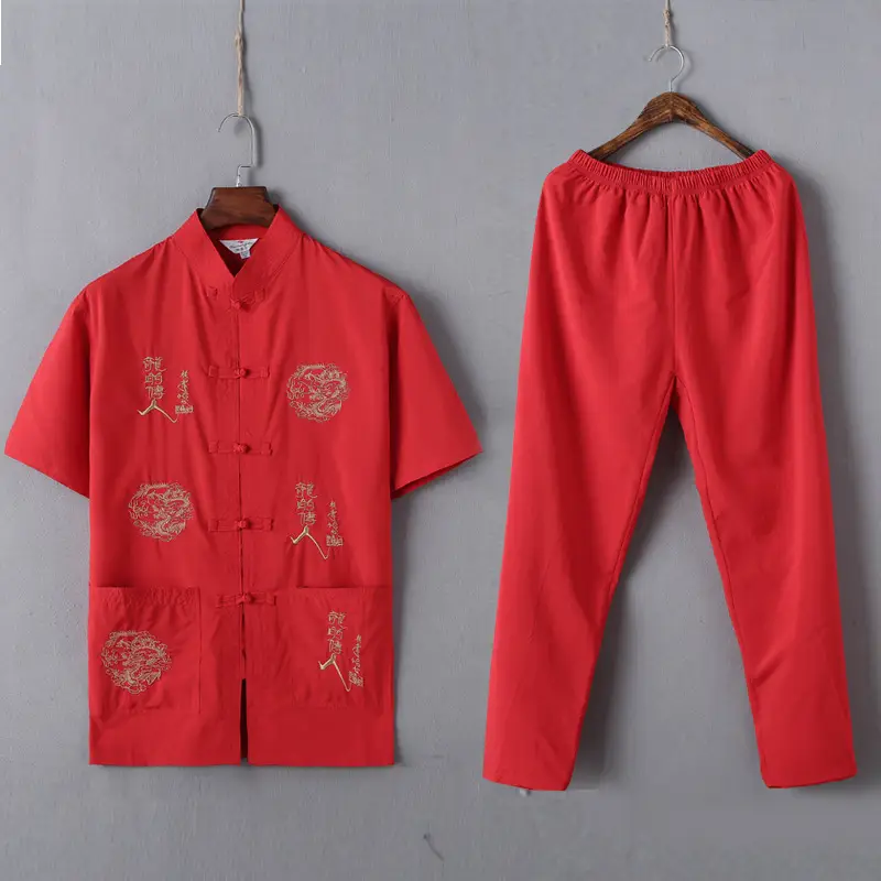 Men Chinese Embroidered Dragon Suit Navy Blue - Image 7
