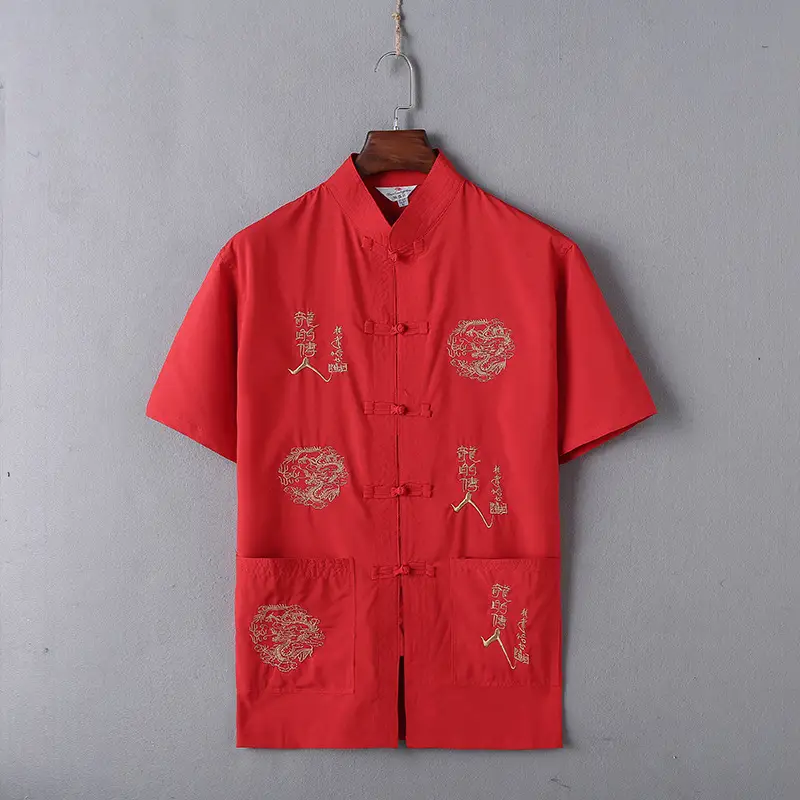 Men Chinese Embroidered Dragon Suit Navy Blue - Image 3