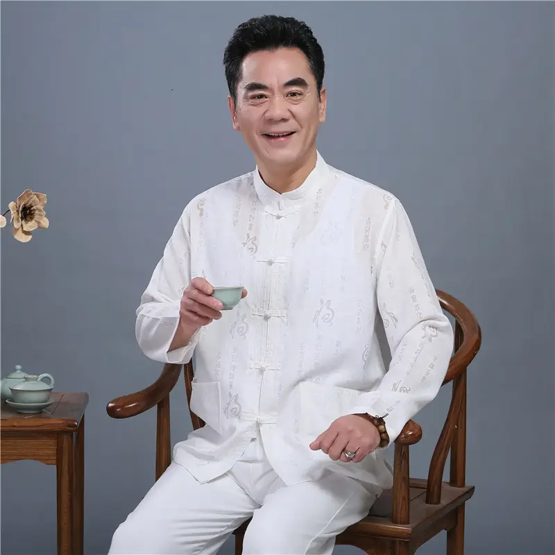 Men Long Sleeve Chinese Tang Suit Light Grey — feature 1