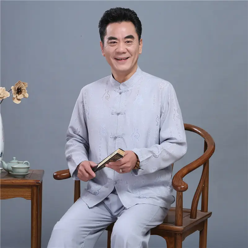Men Long Sleeve Chinese Tang Suit Light Grey — feature 10
