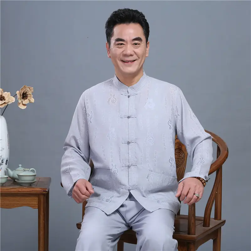 Men Long Sleeve Chinese Tang Suit Light Grey — feature 11