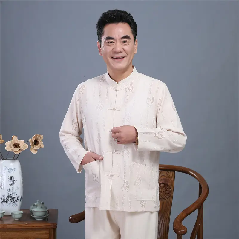 Men Long Sleeve Chinese Tang Suit Light Grey — feature 12