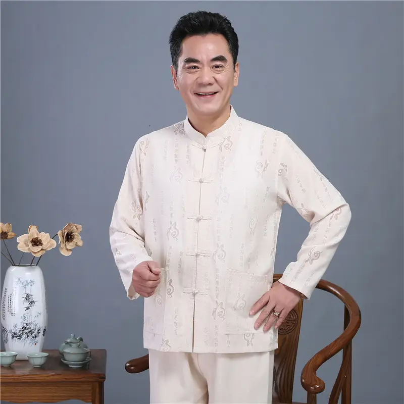 Men Long Sleeve Chinese Tang Suit Light Grey — feature 13