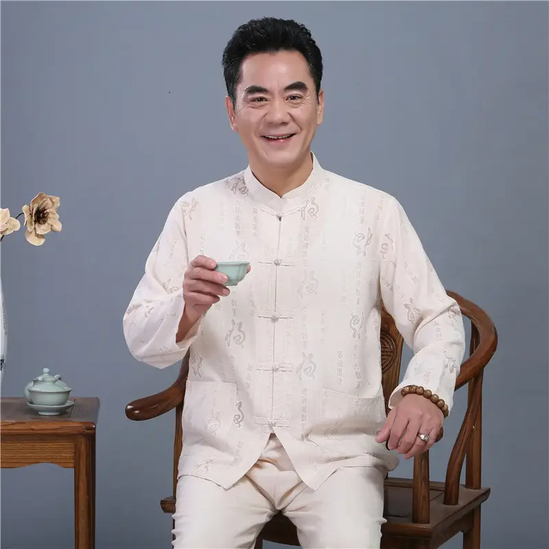 Men Long Sleeve Chinese Tang Suit Light Grey — feature 14