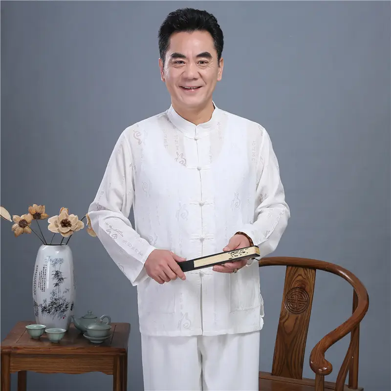 Men Long Sleeve Chinese Tang Suit Light Grey — feature 2