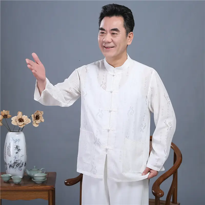 Men Long Sleeve Chinese Tang Suit Light Grey — feature 3
