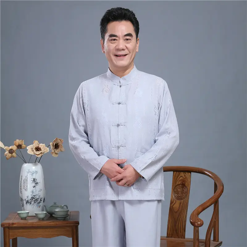 Men Long Sleeve Chinese Tang Suit Light Grey — feature 8