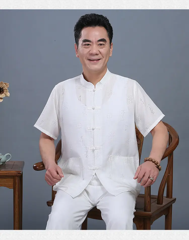 Men Chinese Style Cotton Suit Light Grey Summer Autumn — feature 11