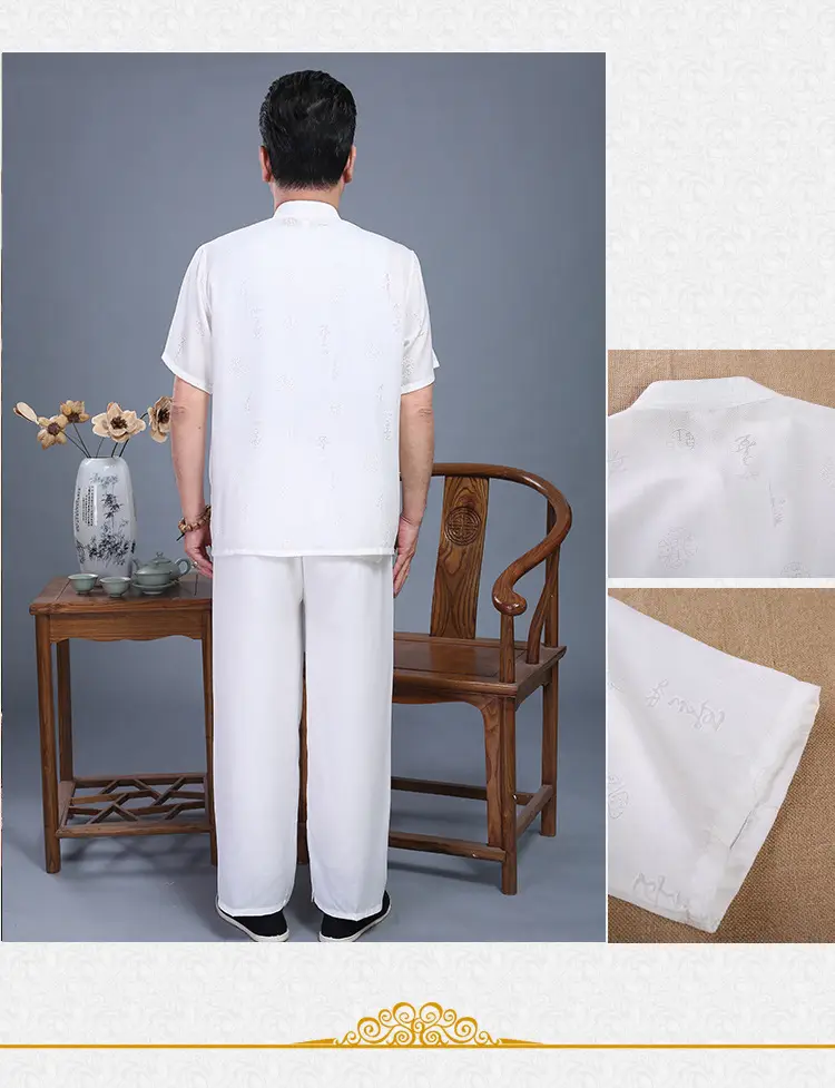 Men Chinese Style Cotton Suit Light Grey Summer Autumn — feature 13